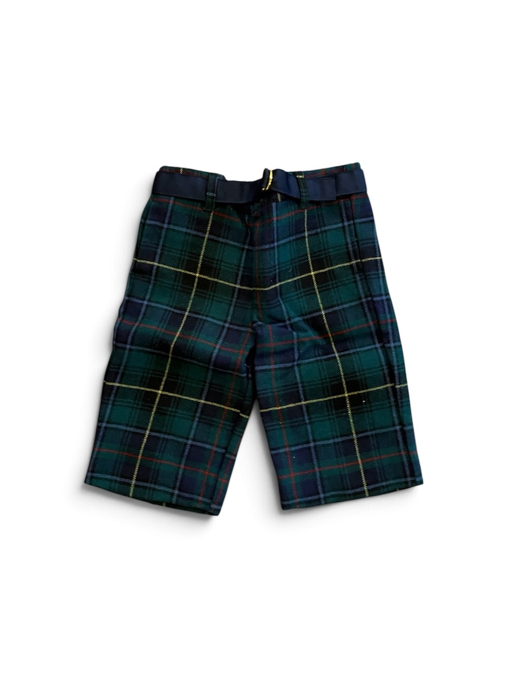 Ralph Lauren Navy and Green Tartan Kids Shorts with Belt